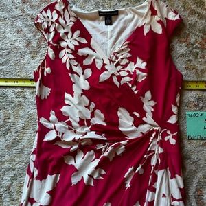 Hot pink floral dress faux wrap 14